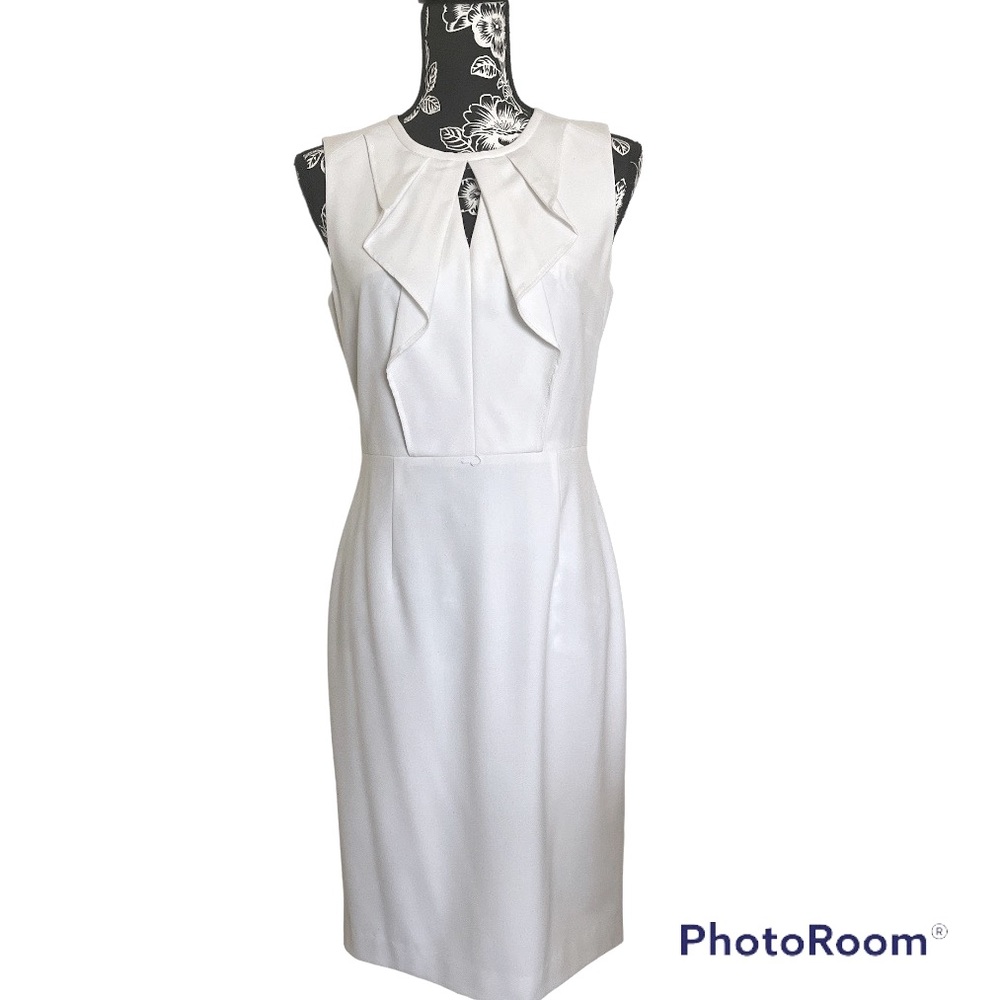 Calvin Klein Sleeveless High Neck Keyhole Sheath Dress White Sz 6